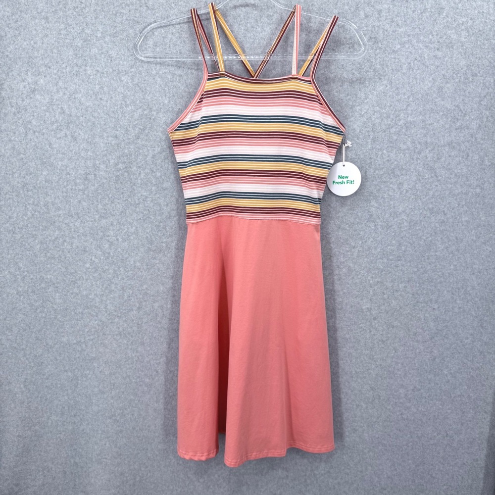 Pact Bliss Stripe Canyon Clay Fit & Flare Striped Dress M Peach Coral